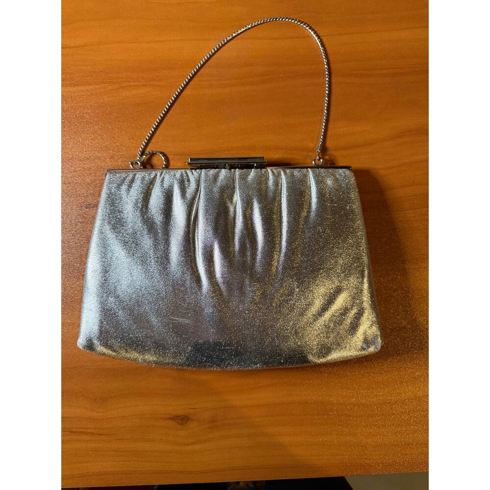 Vintage Andé Clutch Purse Women's Silver Metallic Evening Glam Chain Strap - Picture 2 of 8